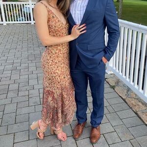 Ralph Lauren Silk Floral Midi Dress in Red and Brown